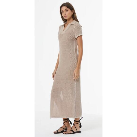 NWT Young, Fabulous,& Broke Faye Crochet Maxi Dress in Sandstone Mineral Wash, S - Picture 3 of 15